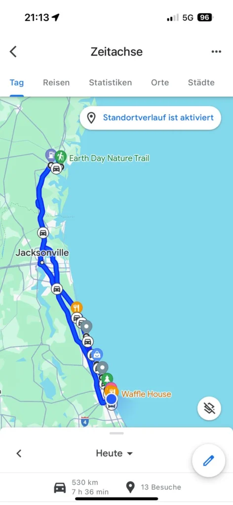 Unser Fahrtverlauf - Hinweg über einen von Floridas Scenic Highways, Rückweg auf dem schnellsten Weg