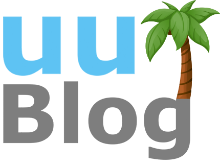 Blog-Logo mit blauer Welle und Palme, Strandthema. Ideal für Reiseberichte oder Strandurlaub-Websites.
