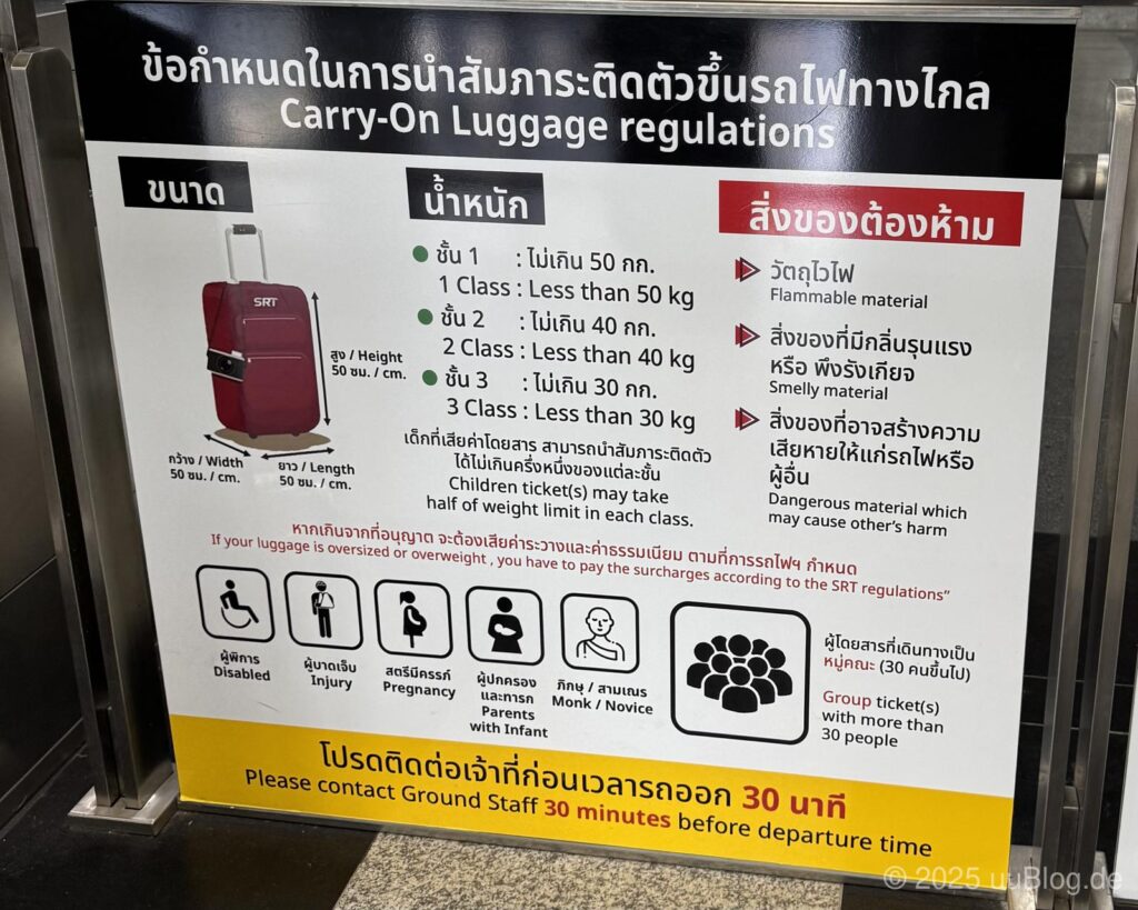 Die Gepäckvorschriften im thailändischen Nachtzug